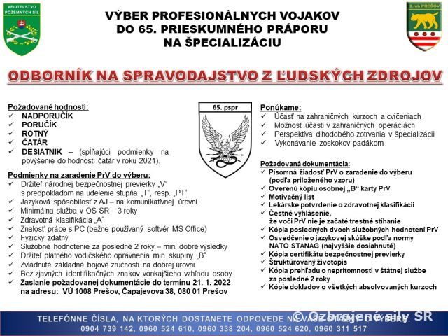 Chceš sa stať príslušníkom roty spravodajskej podpory na 65. prieskumnom prápore? Pripravujeme ďalšie výberové konanie.